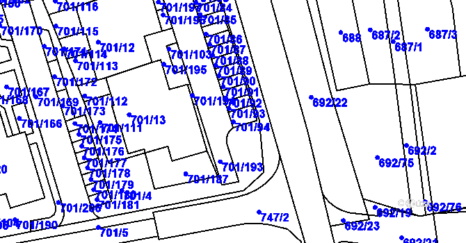 Parcela st. 701/94 v KÚ Hrušovany u Brna, Katastrální mapa