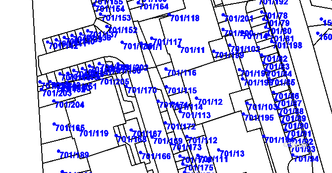 Parcela st. 701/115 v KÚ Hrušovany u Brna, Katastrální mapa