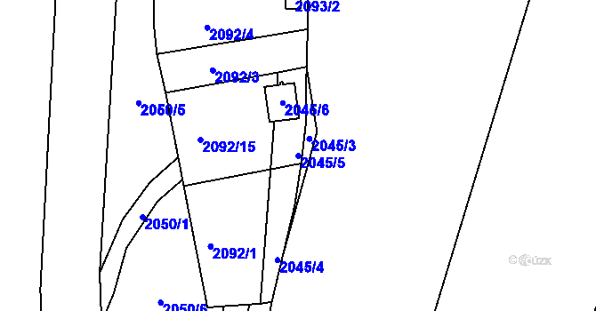 Parcela st. 2045/5 v KÚ Hrušovany u Brna, Katastrální mapa