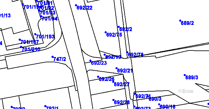 Parcela st. 692/19 v KÚ Hrušovany u Brna, Katastrální mapa