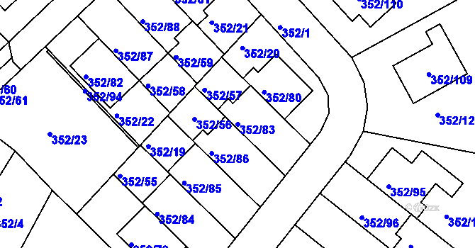 Parcela st. 352/83 v KÚ Hrušovany u Brna, Katastrální mapa