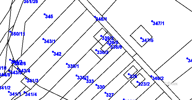 Parcela st. 336/2 v KÚ Hrušovany u Brna, Katastrální mapa