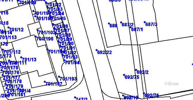 Parcela st. 692/22 v KÚ Hrušovany u Brna, Katastrální mapa