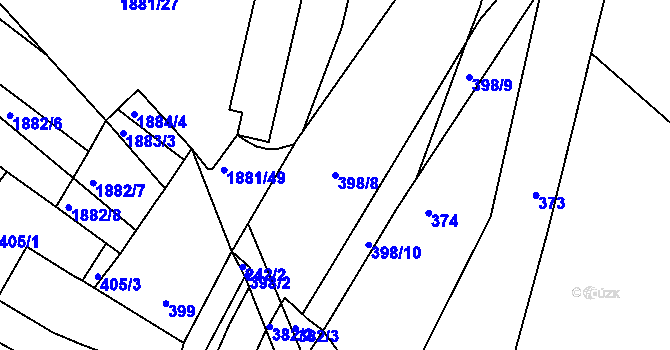 Parcela st. 398/8 v KÚ Hrušovany u Brna, Katastrální mapa