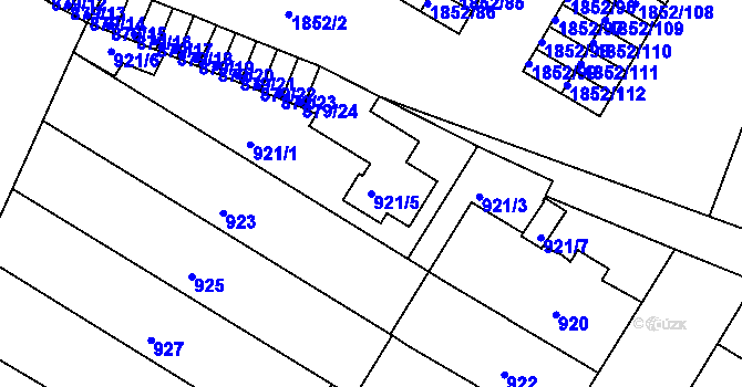 Parcela st. 921/5 v KÚ Hrušovany u Brna, Katastrální mapa