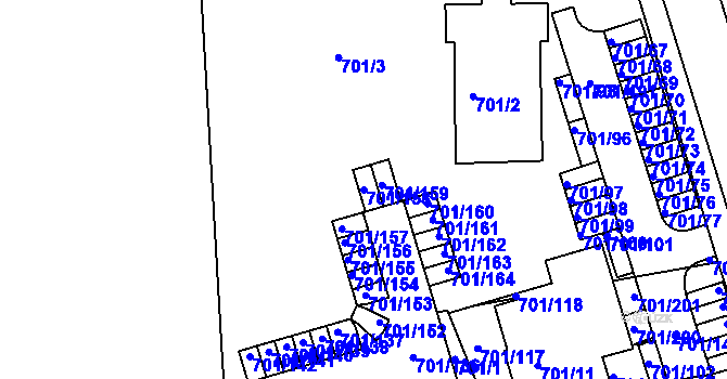 Parcela st. 701/158 v KÚ Hrušovany u Brna, Katastrální mapa