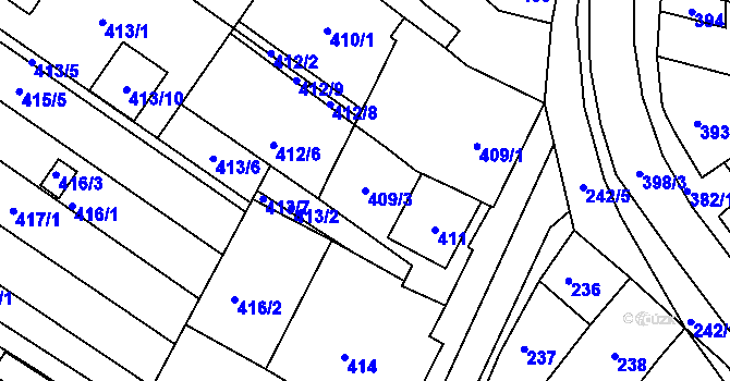 Parcela st. 409/3 v KÚ Hrušovany u Brna, Katastrální mapa