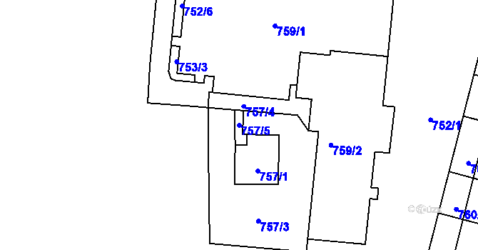 Parcela st. 757/5 v KÚ Hrušovany u Brna, Katastrální mapa