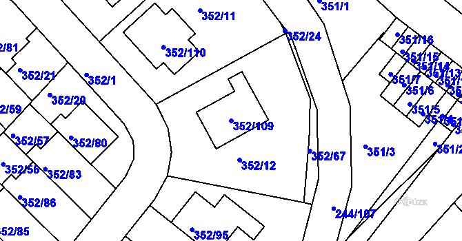 Parcela st. 352/109 v KÚ Hrušovany u Brna, Katastrální mapa