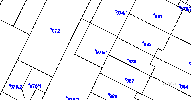 Parcela st. 975/4 v KÚ Hrušovany u Brna, Katastrální mapa