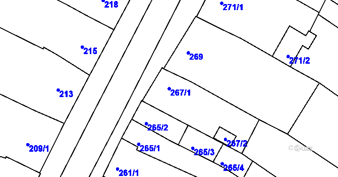 Parcela st. 267/1 v KÚ Hrušovany u Brna, Katastrální mapa