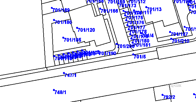 Parcela st. 701/190 v KÚ Hrušovany u Brna, Katastrální mapa