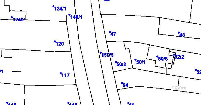 Parcela st. 150/5 v KÚ Hrušovany u Brna, Katastrální mapa