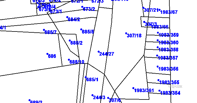 Parcela st. 244/27 v KÚ Hrušovany u Brna, Katastrální mapa