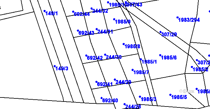 Parcela st. 244/30 v KÚ Hrušovany u Brna, Katastrální mapa