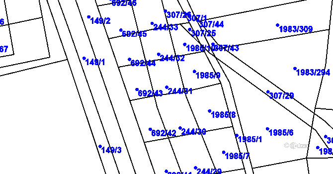 Parcela st. 244/31 v KÚ Hrušovany u Brna, Katastrální mapa