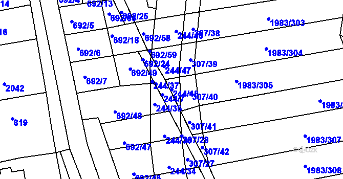 Parcela st. 244/48 v KÚ Hrušovany u Brna, Katastrální mapa