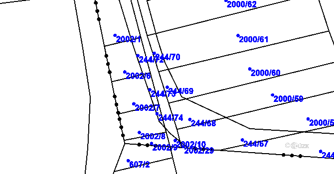 Parcela st. 244/69 v KÚ Hrušovany u Brna, Katastrální mapa