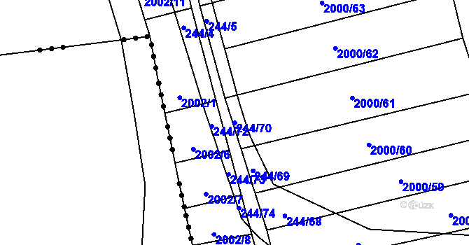 Parcela st. 244/70 v KÚ Hrušovany u Brna, Katastrální mapa