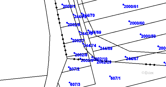 Parcela st. 244/74 v KÚ Hrušovany u Brna, Katastrální mapa