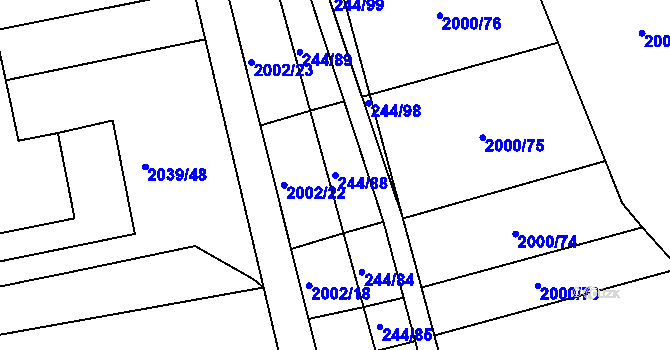 Parcela st. 244/88 v KÚ Hrušovany u Brna, Katastrální mapa