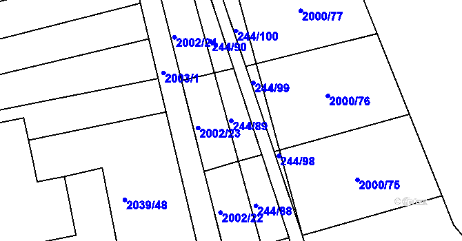 Parcela st. 244/89 v KÚ Hrušovany u Brna, Katastrální mapa