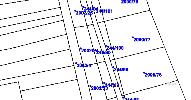 Parcela st. 244/90 v KÚ Hrušovany u Brna, Katastrální mapa