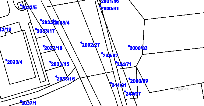 Parcela st. 244/92 v KÚ Hrušovany u Brna, Katastrální mapa