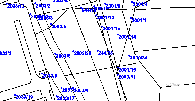 Parcela st. 244/93 v KÚ Hrušovany u Brna, Katastrální mapa