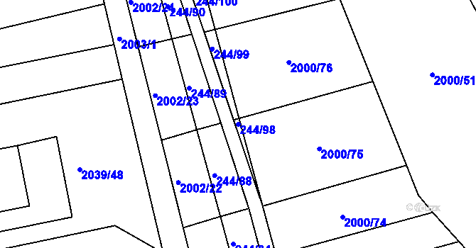 Parcela st. 244/98 v KÚ Hrušovany u Brna, Katastrální mapa