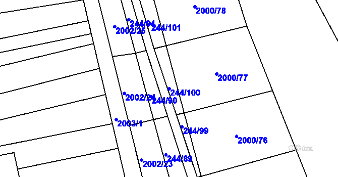Parcela st. 244/100 v KÚ Hrušovany u Brna, Katastrální mapa