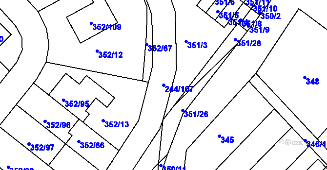 Parcela st. 244/107 v KÚ Hrušovany u Brna, Katastrální mapa