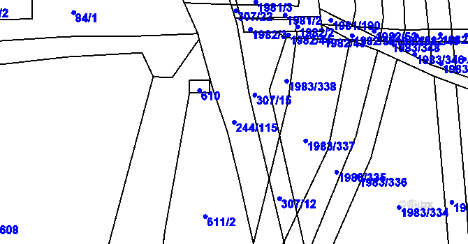 Parcela st. 244/115 v KÚ Hrušovany u Brna, Katastrální mapa