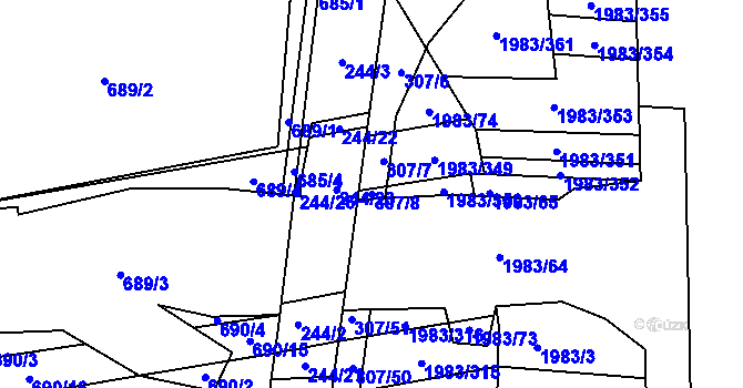 Parcela st. 307/8 v KÚ Hrušovany u Brna, Katastrální mapa