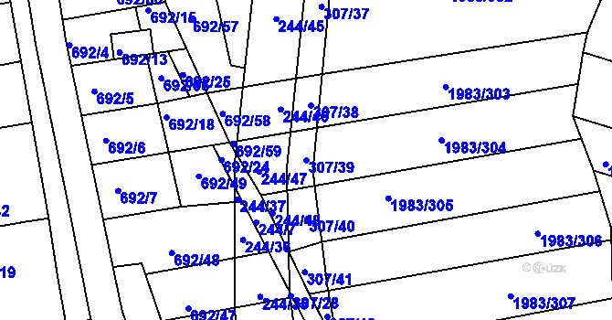 Parcela st. 307/39 v KÚ Hrušovany u Brna, Katastrální mapa