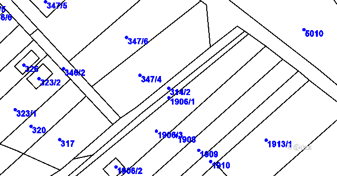 Parcela st. 314/2 v KÚ Hrušovany u Brna, Katastrální mapa