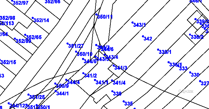 Parcela st. 343/4 v KÚ Hrušovany u Brna, Katastrální mapa