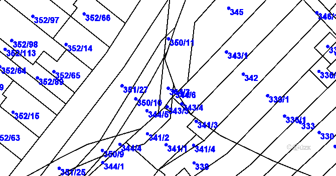Parcela st. 344/3 v KÚ Hrušovany u Brna, Katastrální mapa