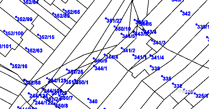 Parcela st. 344/4 v KÚ Hrušovany u Brna, Katastrální mapa