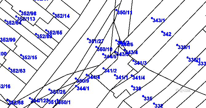 Parcela st. 344/5 v KÚ Hrušovany u Brna, Katastrální mapa