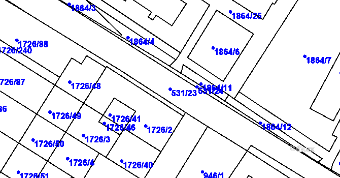 Parcela st. 531/23 v KÚ Hrušovany u Brna, Katastrální mapa