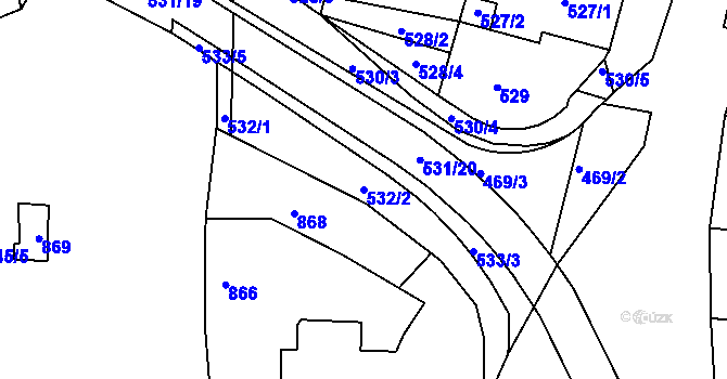Parcela st. 532/2 v KÚ Hrušovany u Brna, Katastrální mapa
