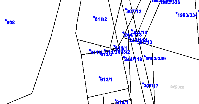 Parcela st. 613/3 v KÚ Hrušovany u Brna, Katastrální mapa