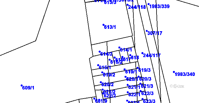 Parcela st. 614/2 v KÚ Hrušovany u Brna, Katastrální mapa