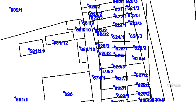 Parcela st. 626/2 v KÚ Hrušovany u Brna, Katastrální mapa