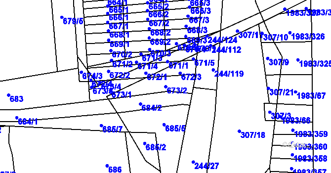 Parcela st. 673/2 v KÚ Hrušovany u Brna, Katastrální mapa