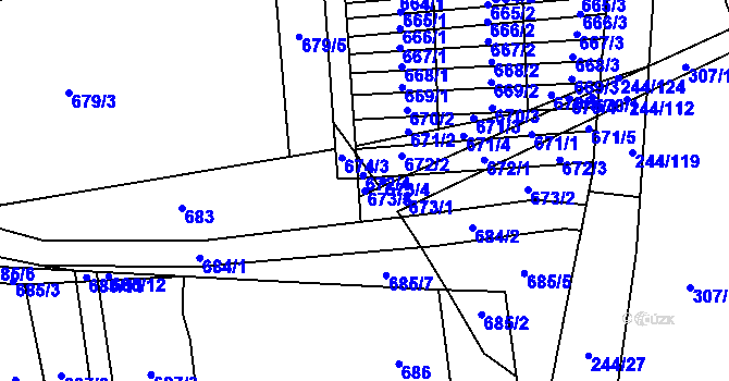 Parcela st. 673/3 v KÚ Hrušovany u Brna, Katastrální mapa