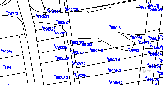 Parcela st. 690/3 v KÚ Hrušovany u Brna, Katastrální mapa