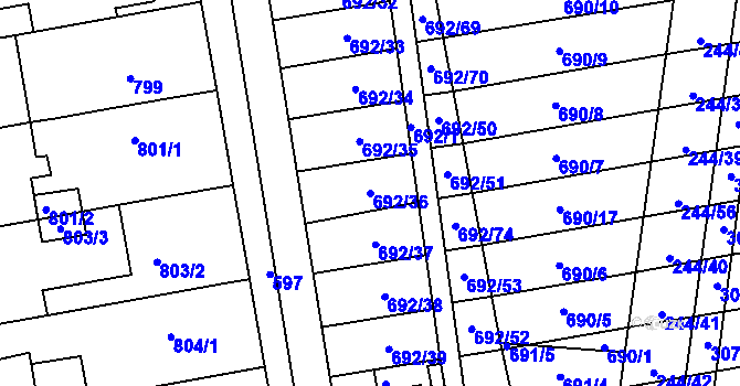 Parcela st. 692/36 v KÚ Hrušovany u Brna, Katastrální mapa