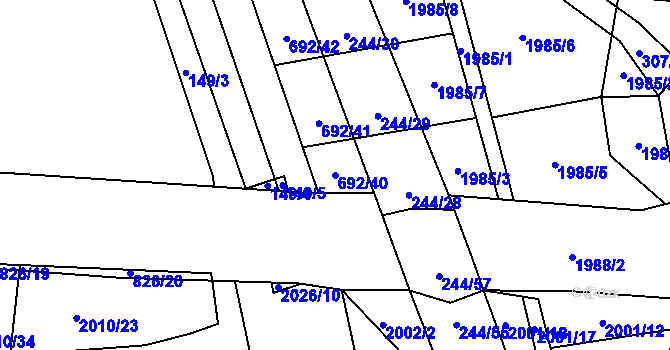 Parcela st. 692/40 v KÚ Hrušovany u Brna, Katastrální mapa
